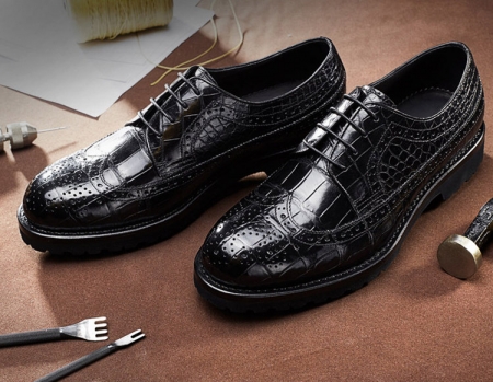 Alligator Lace Up Wing Tip Oxfords, Handmade Alligator Shoes-Exhibition