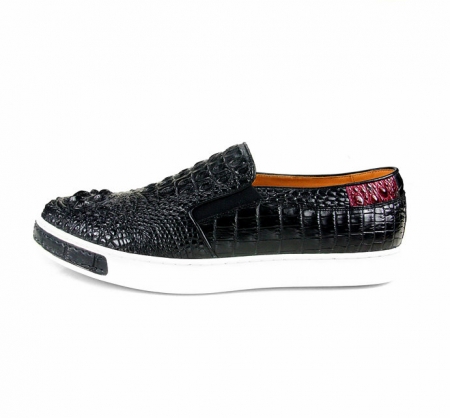 Black Crocodile Sneakers, Casual Crocodile Shoes for Men-Side