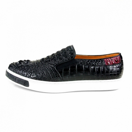 Black Crocodile Sneakers, Casual Crocodile Shoes for Men-Side