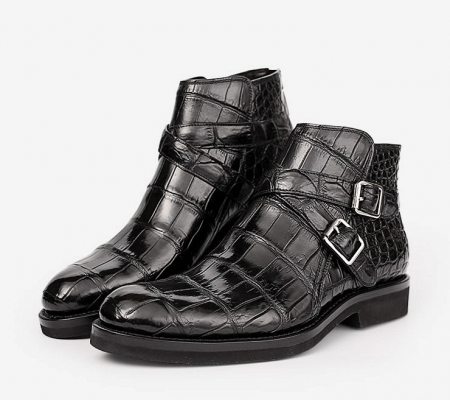 Casual Alligator Dress Boots with Buckles-Exhibition