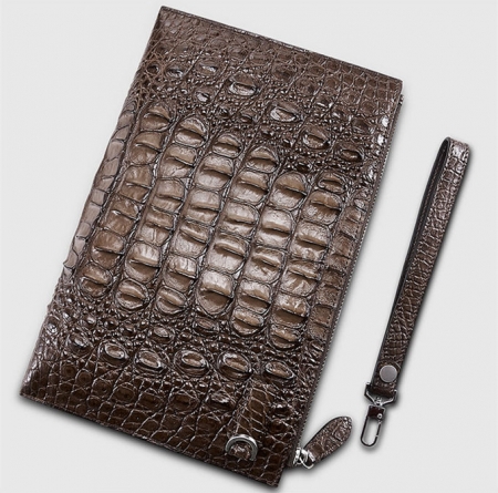 Casual Large Crocodile Clutch Wallet-Back-Brown