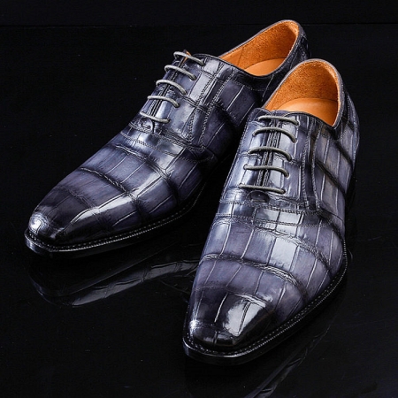 Casual Navy Blue Handmade Alligator Skin Shoes-1