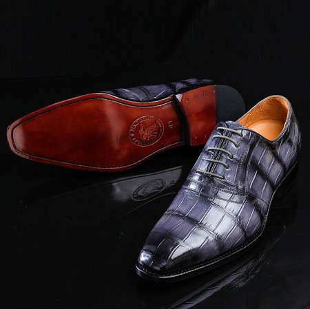 Casual Navy Blue Handmade Alligator Skin Shoes-Exhibition