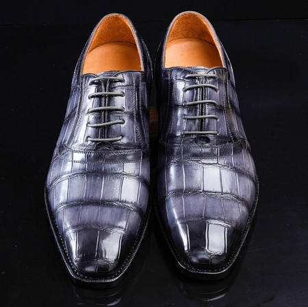 Casual Navy Blue Handmade Alligator Skin Shoes-Upper