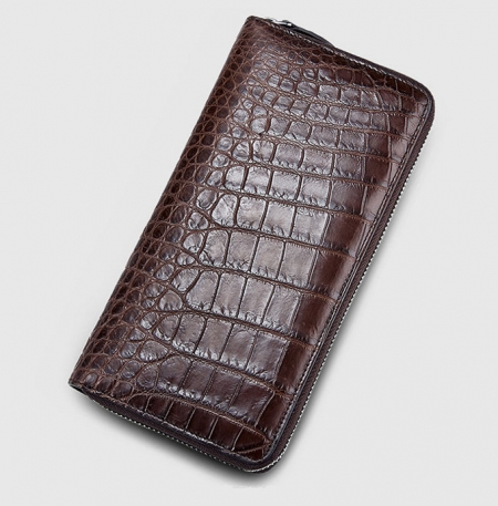 Classic Alligator Zip Around Wallet-Brown