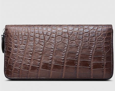 Classic Alligator Zip Around Wallet-Brown-Back