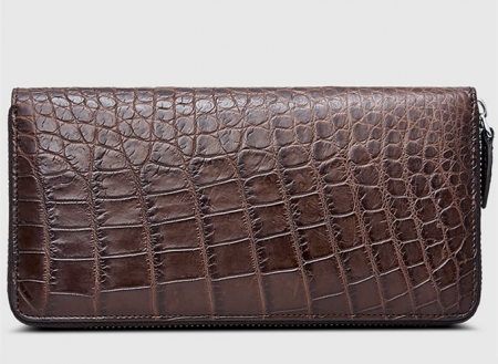 Classic Alligator Zip Around Wallet-Brown-Front