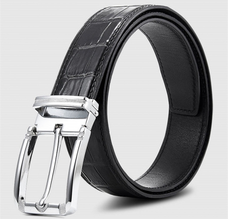 Classic Genuine Alligator Skin Belt for Men - Black