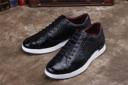 Daily Fashion Ostrich Lace-up Sneaker-Black-Exhibition
