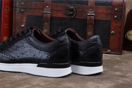Daily Fashion Ostrich Lace-up Sneaker-Black-Heel