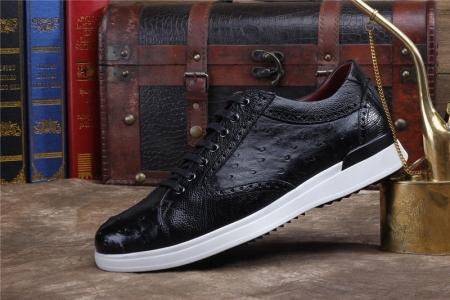 Daily Fashion Ostrich Lace-up Sneaker-Black-Side