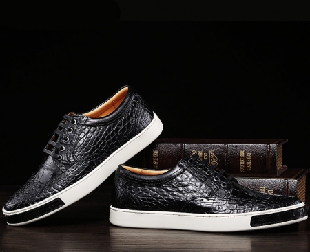 Fashion Alligator Wingtip Oxford Sneakers - Black-Exhibition