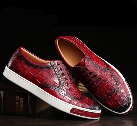 Fashion Alligator Wingtip Oxford Sneakers - Wine Red-Exhibition