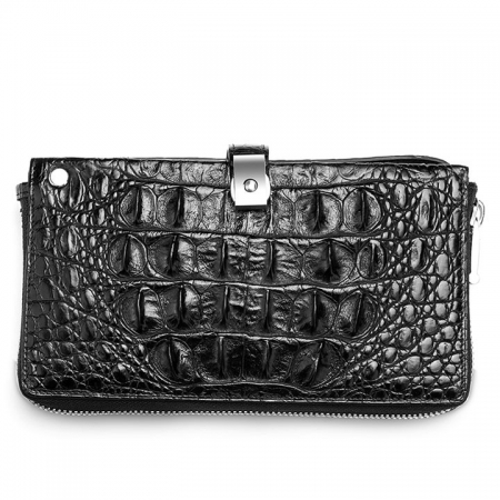 Fashion Crocodile Clutch Wallet, Crocodile Long Bifold Wallet-Black-Back