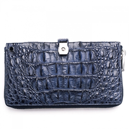 Fashion Crocodile Clutch Wallet, Crocodile Long Bifold Wallet-Blue-Back
