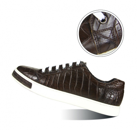 Fashion Genuine Alligator Skin Lace-Up Sneaker - Brown-Details