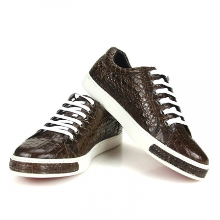 Fashion Genuine Alligator Skin Lace-Up Sneaker - Brown-Exhibition