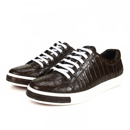 Fashion Genuine Alligator Skin Lace-Up Sneaker - Brown-Lace Up