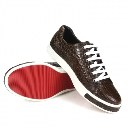 Fashion Genuine Alligator Skin Lace-Up Sneaker - Brown-Sole