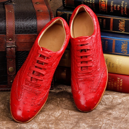 Mens Casual Ostrich Shoes-Red-Upper