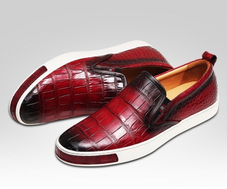 Mens Daily Slip On Fashion Alligator Sneakers - Wine Red-Details