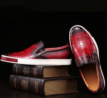 Mens Daily Slip On Fashion Alligator Sneakers - Wine Red-Exhibition