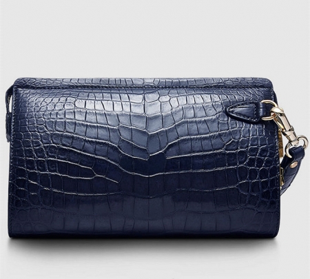 Mens Genuine Alligator Skin Wallet, Designer Alligator Clutch Wallet-Dark Blue-Front