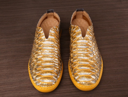 Mens Snakeskin Shoes, Python Shoes-Yellow-Upper