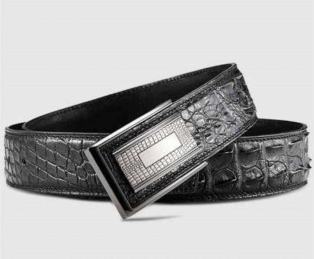 Stylish Genuine Crocodile Skin Belt for Men-Black-Buckle