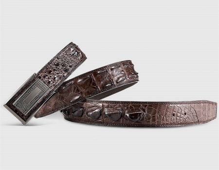 Stylish Genuine Crocodile Skin Belt for Men-Brown-1