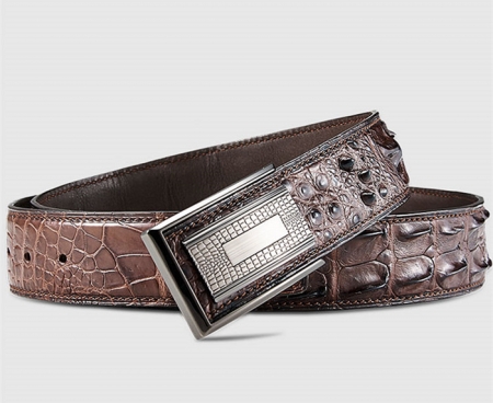 Stylish Genuine Crocodile Skin Belt for Men-Brown-Buckle