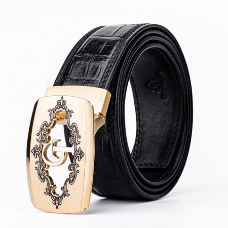 Designer Alligator Skin Dress Belt-Black