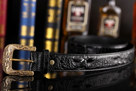 Dragon Pattern Buckle Crocodile Backbone Skin Belt, Eastern Belt for Men-1