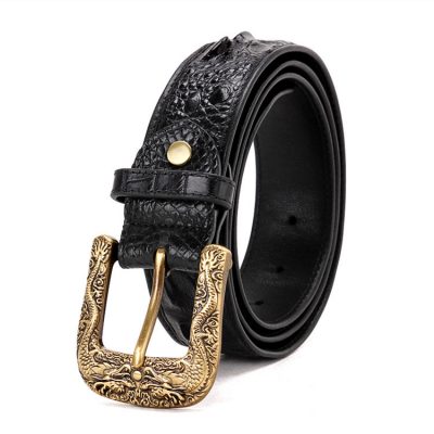 Dragon Pattern Buckle Crocodile Backbone Skin Belt, Eastern Belt for Men