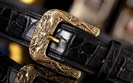 Dragon Pattern Buckle Crocodile Backbone Skin Belt, Eastern Belt for Men-Buckle-1