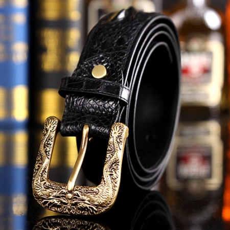 Dragon Pattern Buckle Crocodile Backbone Skin Belt, Eastern Belt for Men-Exhibition
