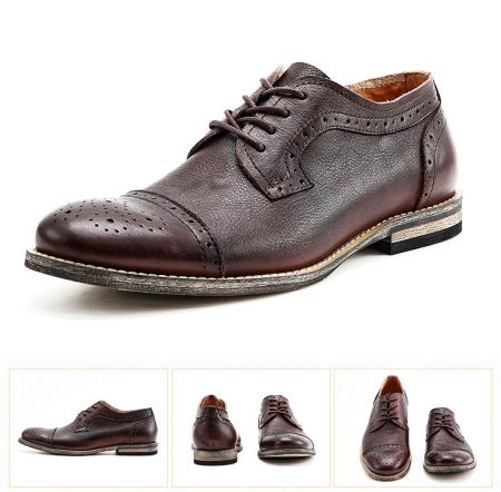 Handmade Leather Oxford Lace up Shoes-Brown-Details