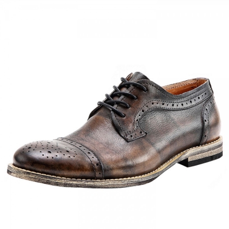 Handmade Leather Oxford Lace up Shoes-Tan
