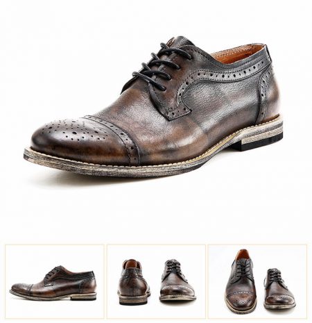 Handmade Leather Oxford Lace up Shoes-Tan-Details