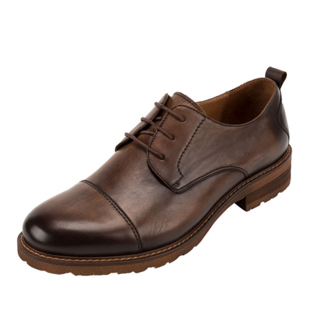 Men's Leather Oxford Dress Shoes Formal Lace up Shoes-Coffee