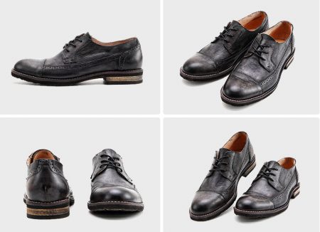 Vintage Leather Oxford Lace up Shoes-Black-Display