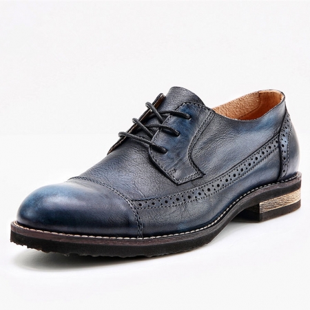 Vintage Leather Oxford Lace up Shoes-Navy Blue