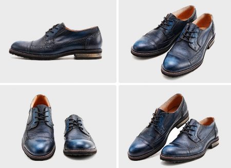 Vintage Leather Oxford Lace up Shoes-Navy Blue-Display