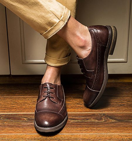 Vintage Leather Oxford Lace up Shoes for Men