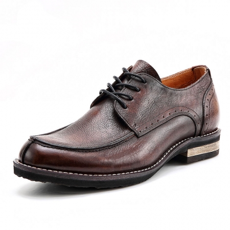 Men's Handmade Leather Modern Classic Lace up Leather Lined Perforated Derby Shoes-Brown