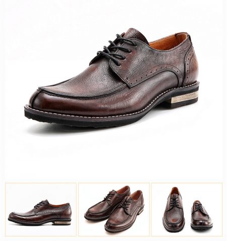 Men's Handmade Leather Modern Classic Lace up Leather Lined Perforated Derby Shoes-Brown-Details