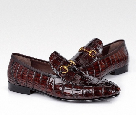 Alligator Bit Slip on Loafers Slip-on Shoes for Men-Burgundy