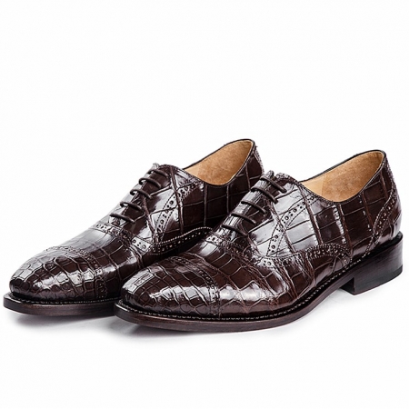 Alligator Skin Cap-Toe Oxford Formal Business Dress Shoes-Brown