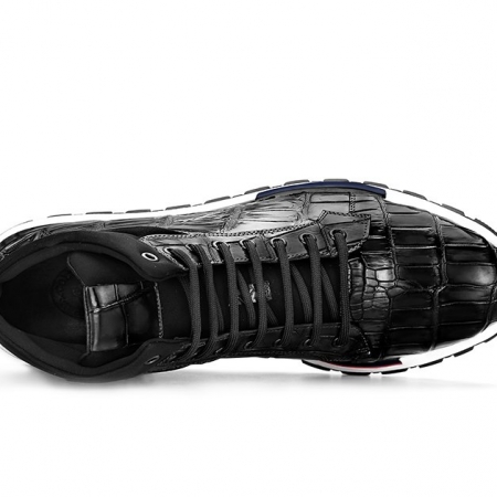 Casual Comfort Alligator Lace-up Lightweight Sport Sneakers-Black-Upper