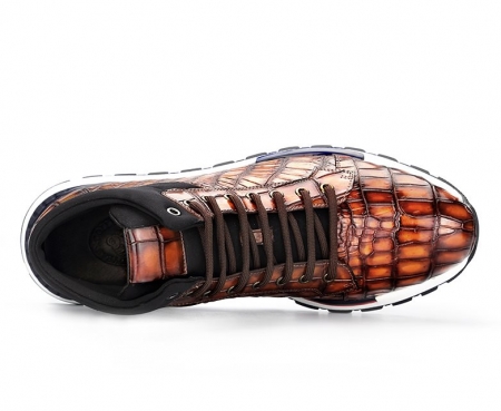 Casual Comfort Alligator Lace-up Lightweight Sport Sneakers-Brown-Upper